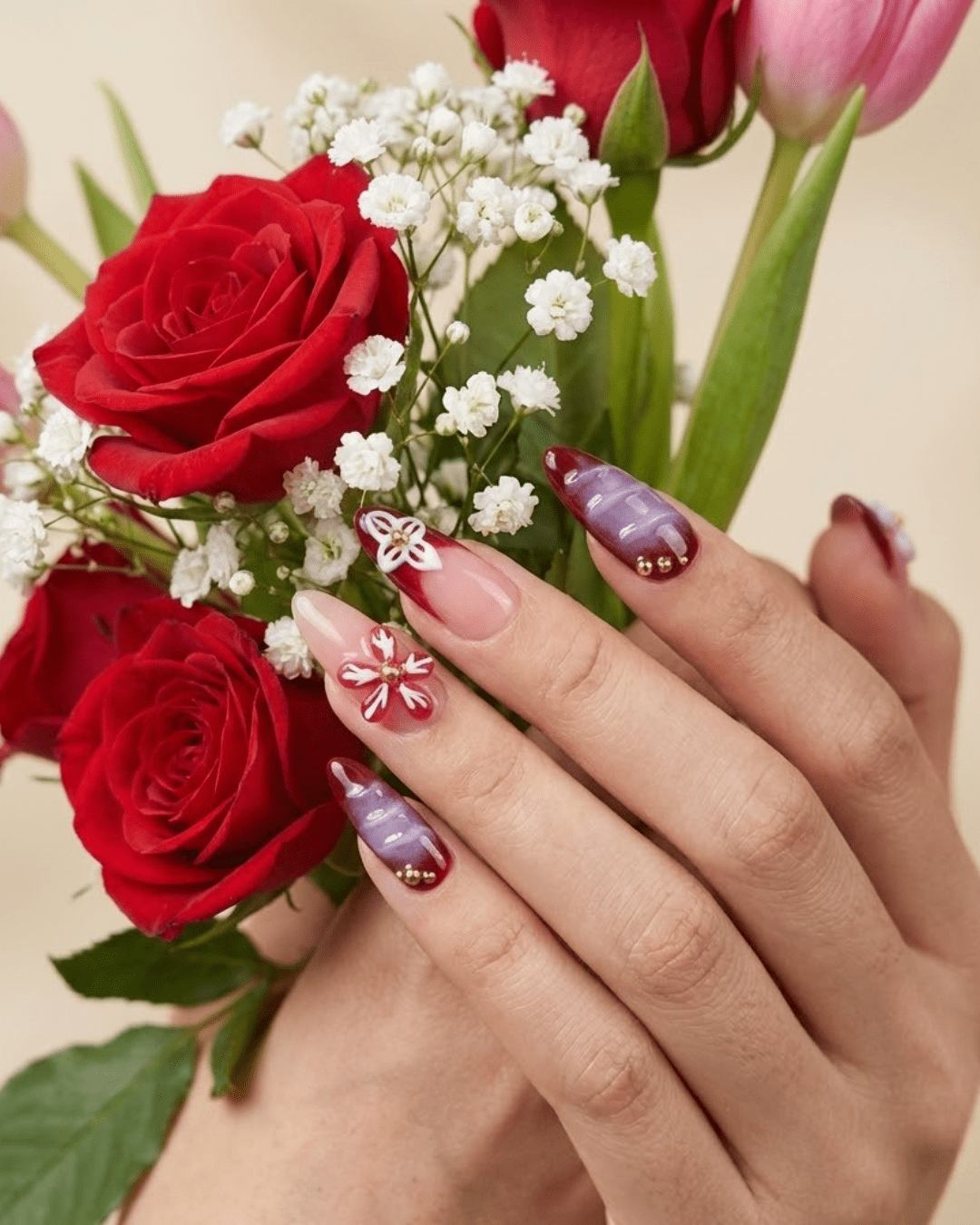 Hand - Painted Summer Almond Nails - Le Clou