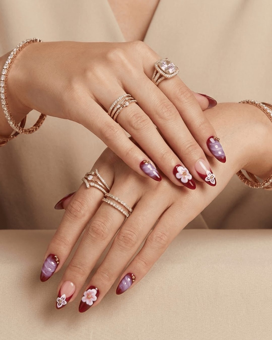 Hand - Painted Summer Almond Nails - Le Clou