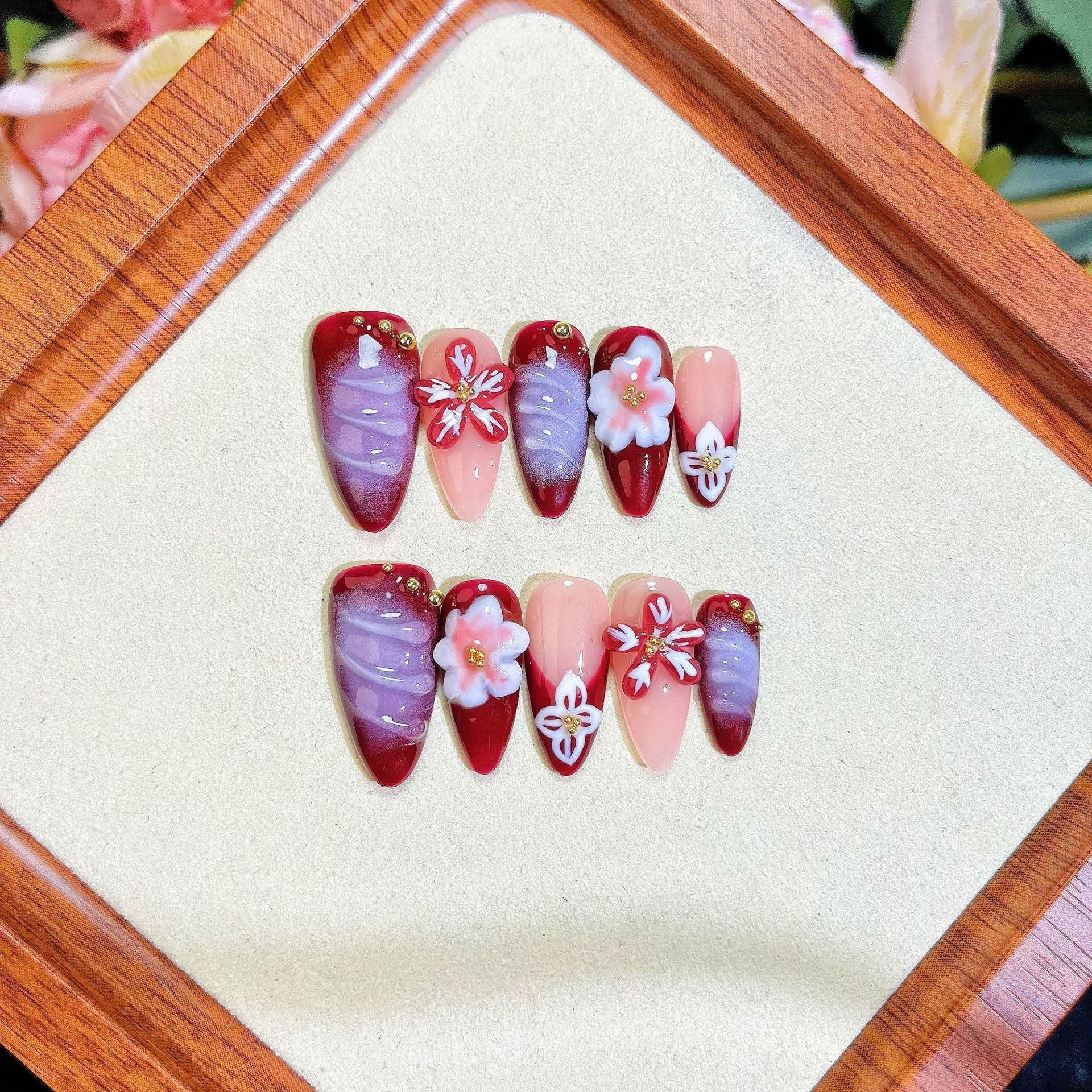 Hand - Painted Summer Almond Nails - Le Clou