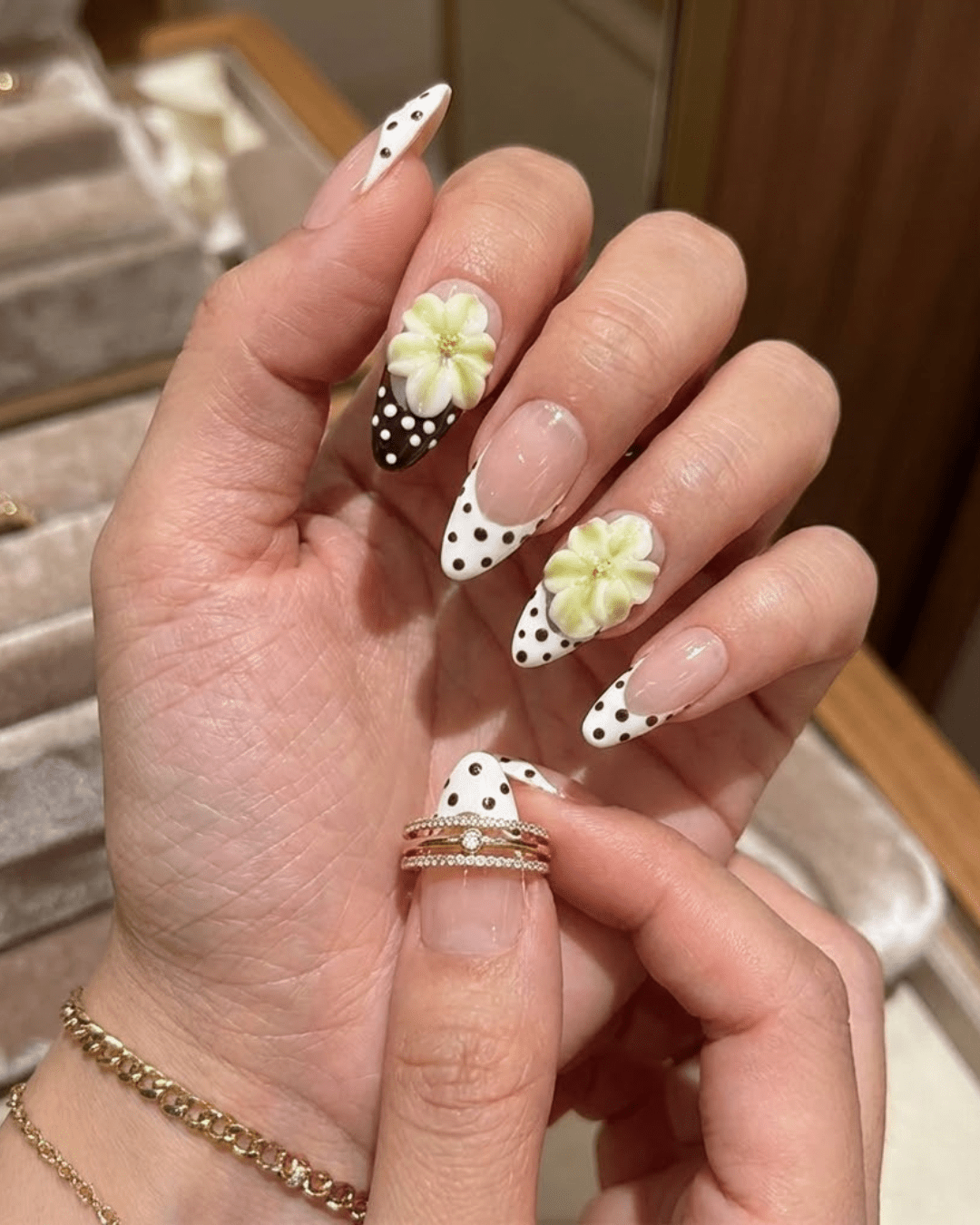 Nude Pink Polka Dot Blossoms - Le Clou